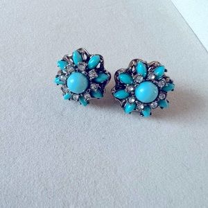 Turquoise and Rhinestone Stud Earrings